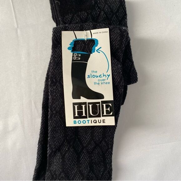 Hue Women’s Openwork Diamond Pattern Slouchy Over the Knee Socks Black - Picture 2 of 3